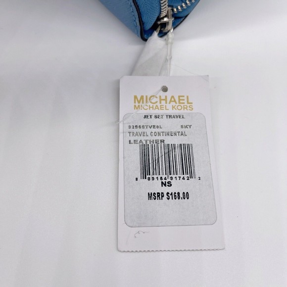 Michael Kors Sky Blue Jet Set Travel Continental Clutch Strap Wallet Large NWT - Picture 5 of 7